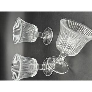 Set of 3 Vintage Ribbed Clear Glass Votive Holders - Pedestal Tealight Cups